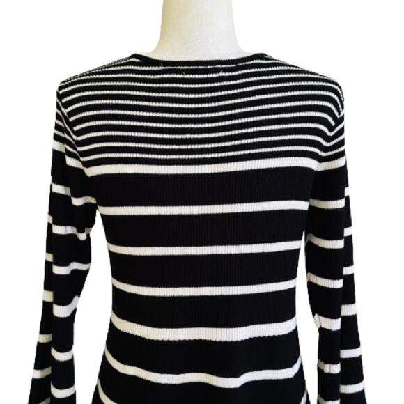 C Est 1946 Black White Stripe Scoop Neck Long Sleeve Sweater Dress Medium NEW - Picture 6 of 12